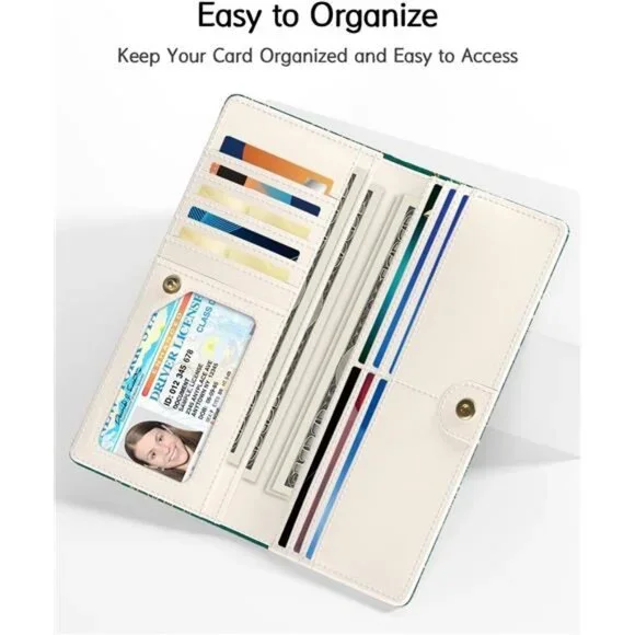 Women's Wallet, RFID Slim Wallets Green Desing - Picture 9 of 9